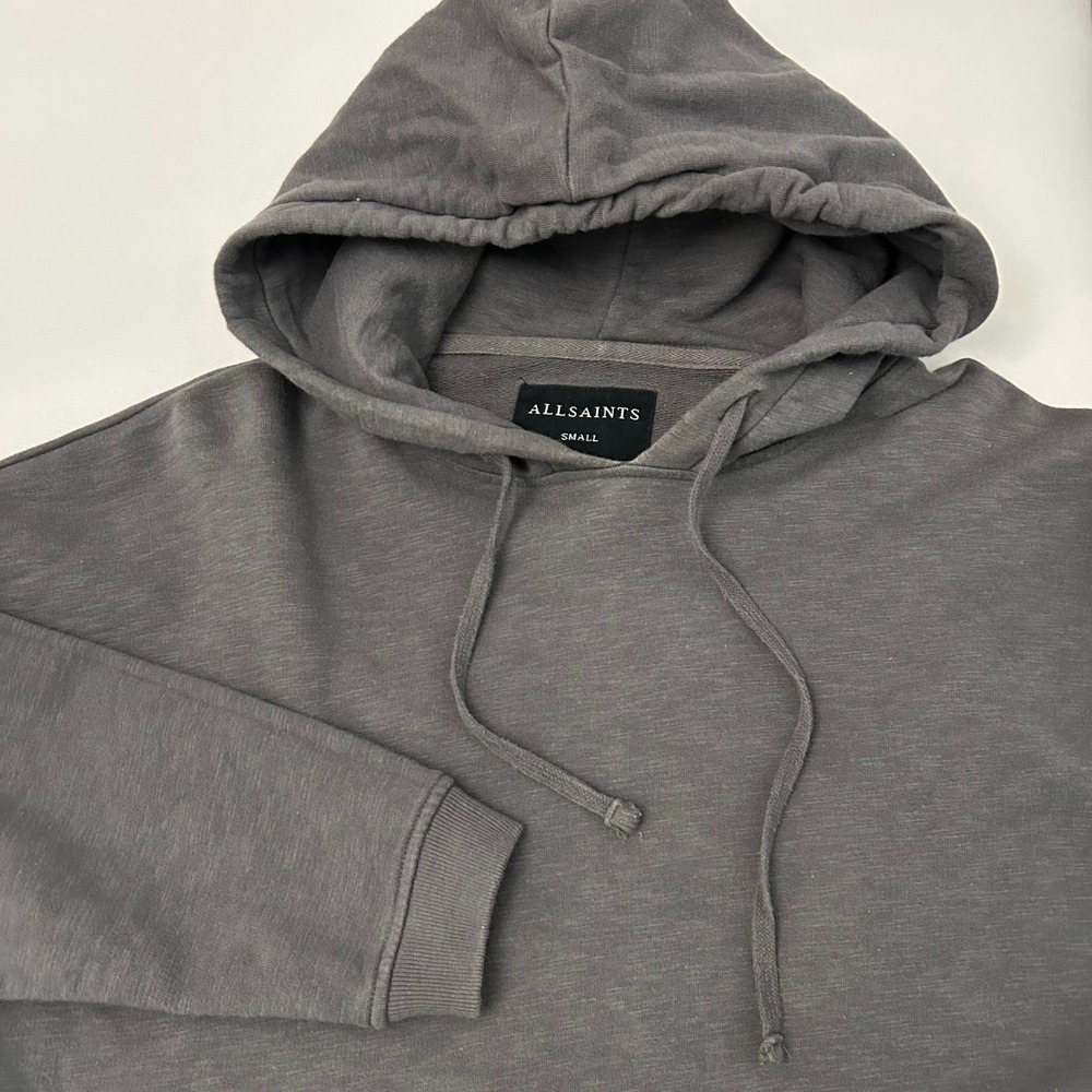 AllSaints Hoodie Mens Small Charcoal Gray Vertico Cotton Side Zip Sweatshirt